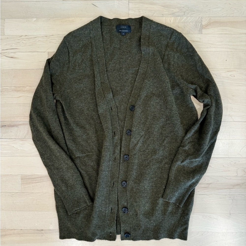J crew cardigan green with cashmere